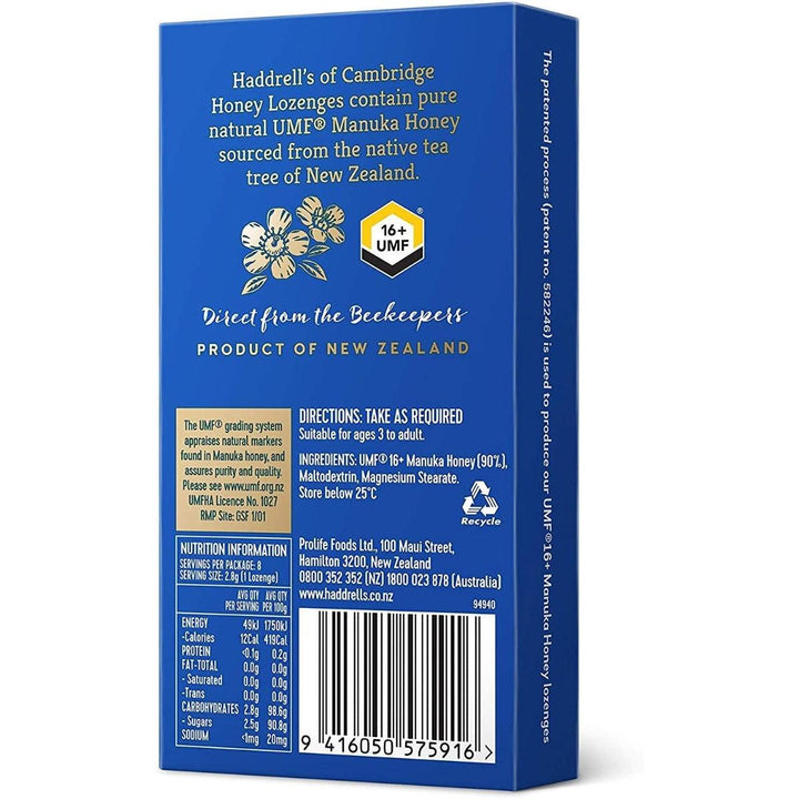 Haddrell's of Cambridge Lozenges Manuka Honey UMF +16 8 Pack