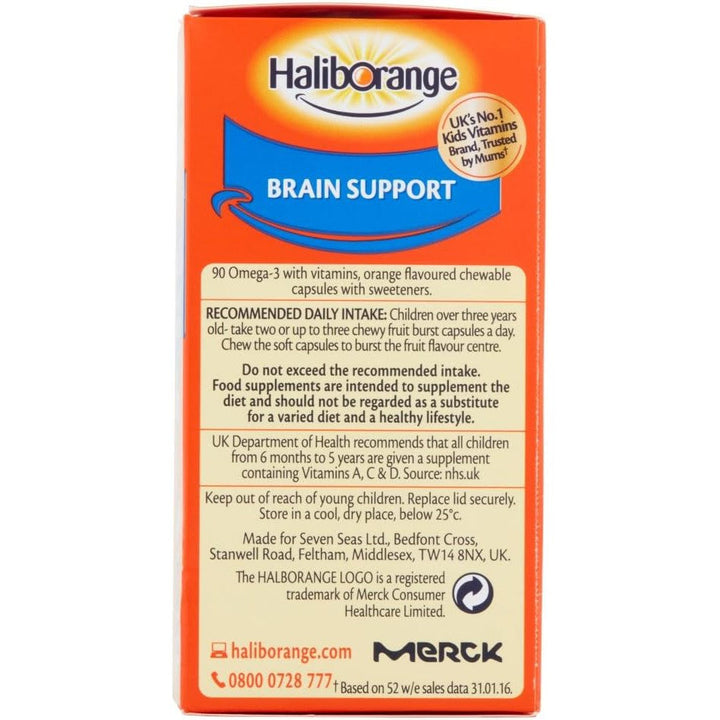 Haliborange Kids Omega-3 with Vitamins 90 Orange Chewable Fruit Burst Capsules for 3-12 Years