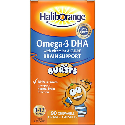 Haliborange Kids Omega-3 with Vitamins 90 Orange Chewable Fruit Burst Capsules for 3-12 Years