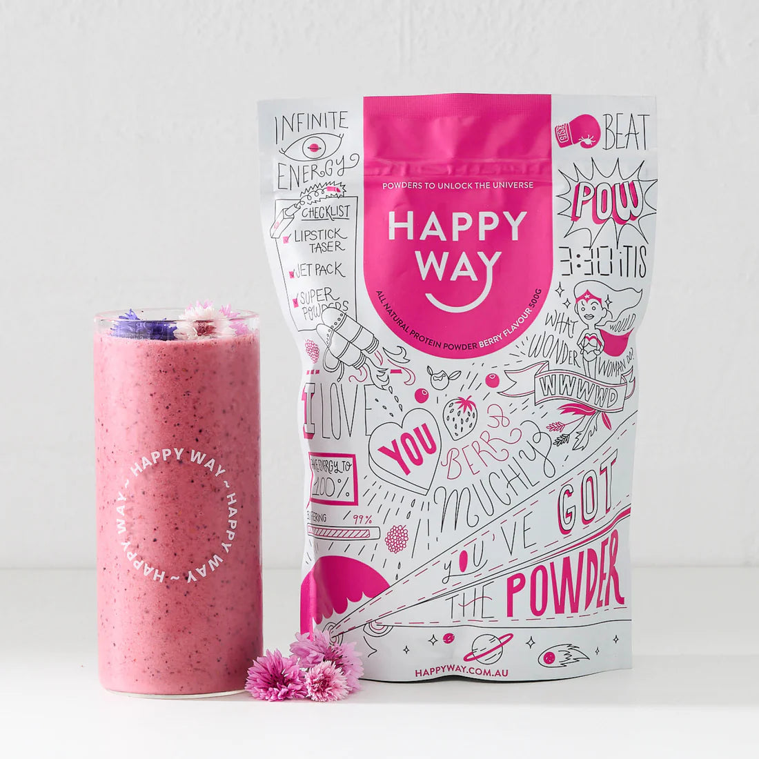 هابي واي مسحوق بروتين مصل اللبن الطبيعي العضوي بنكهة التوت 500غم