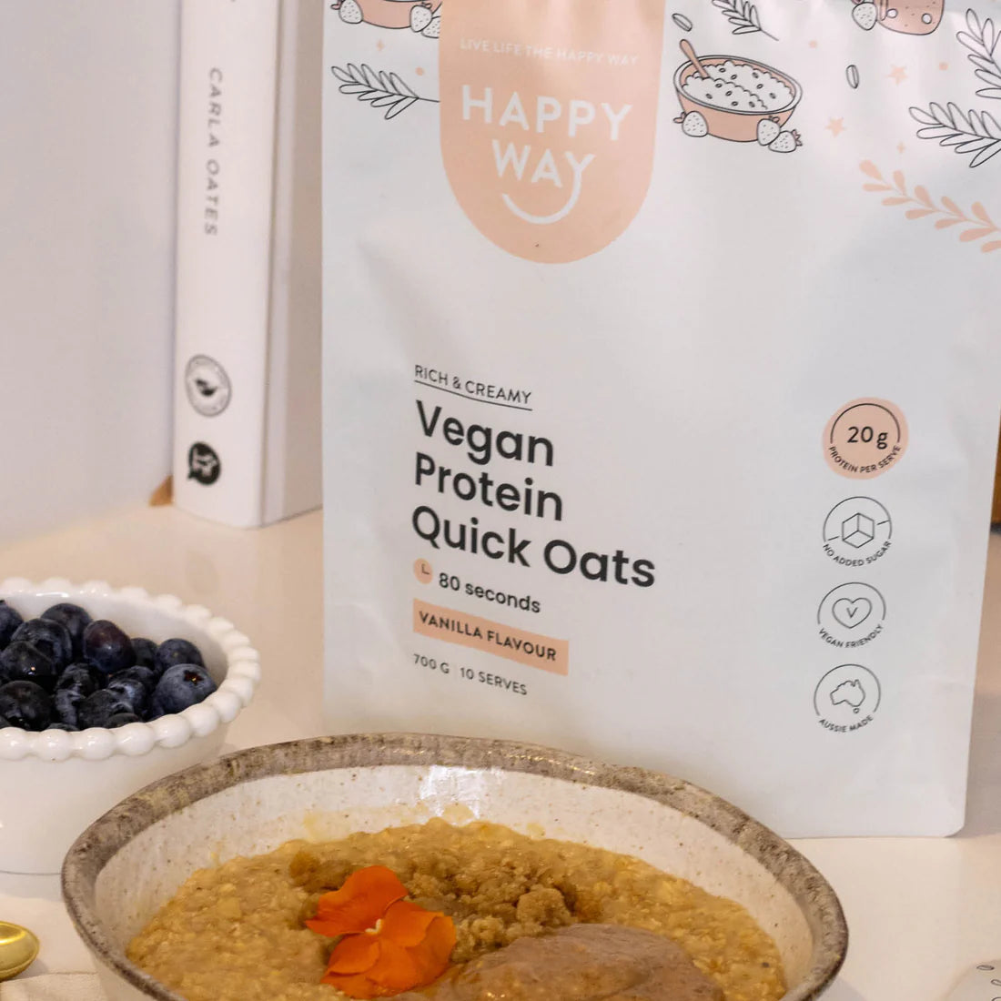 هابي واي شوفان سريع التحضير مع بروتين نباتي بالفانيليا 700غم