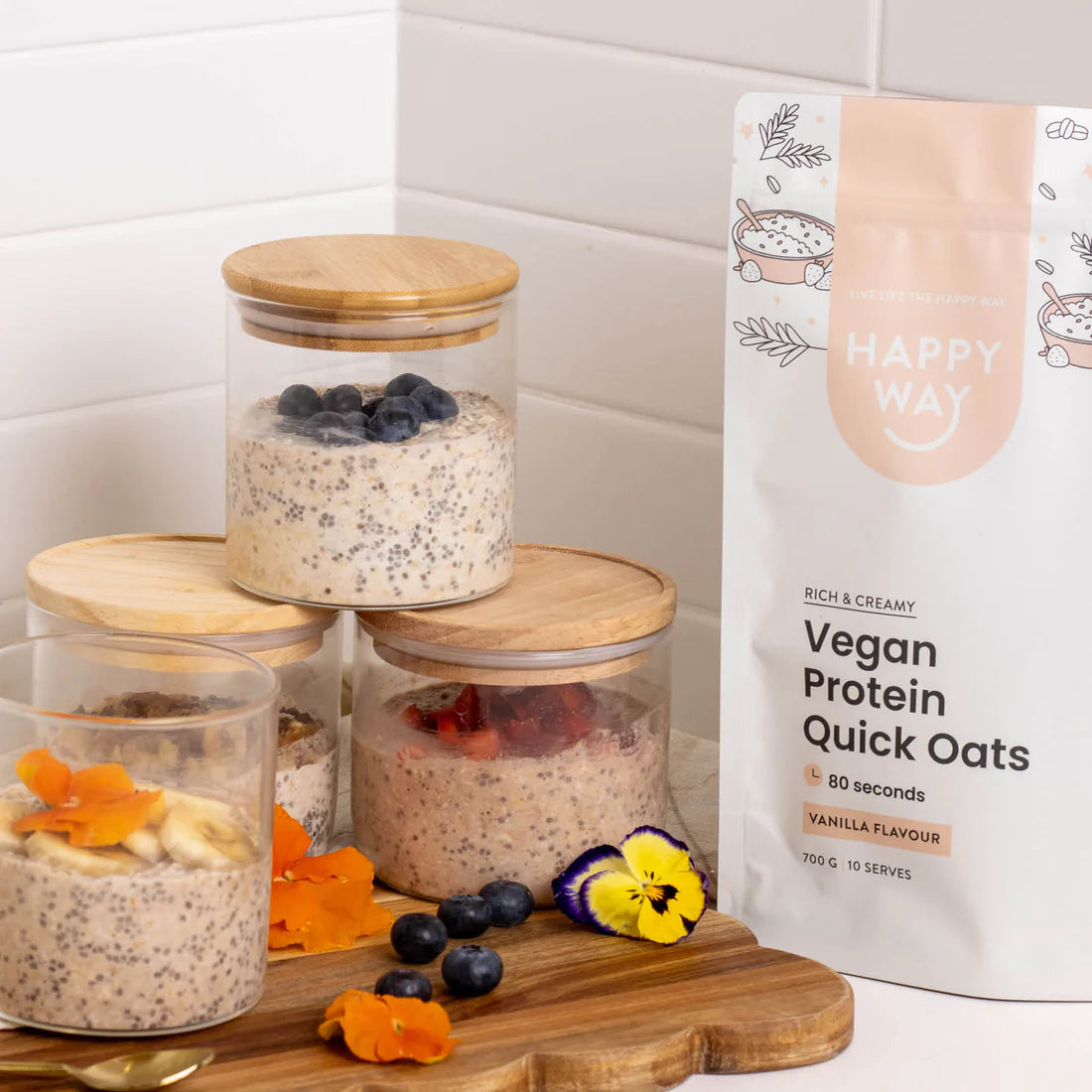 هابي واي شوفان سريع التحضير مع بروتين نباتي بالفانيليا 700غم