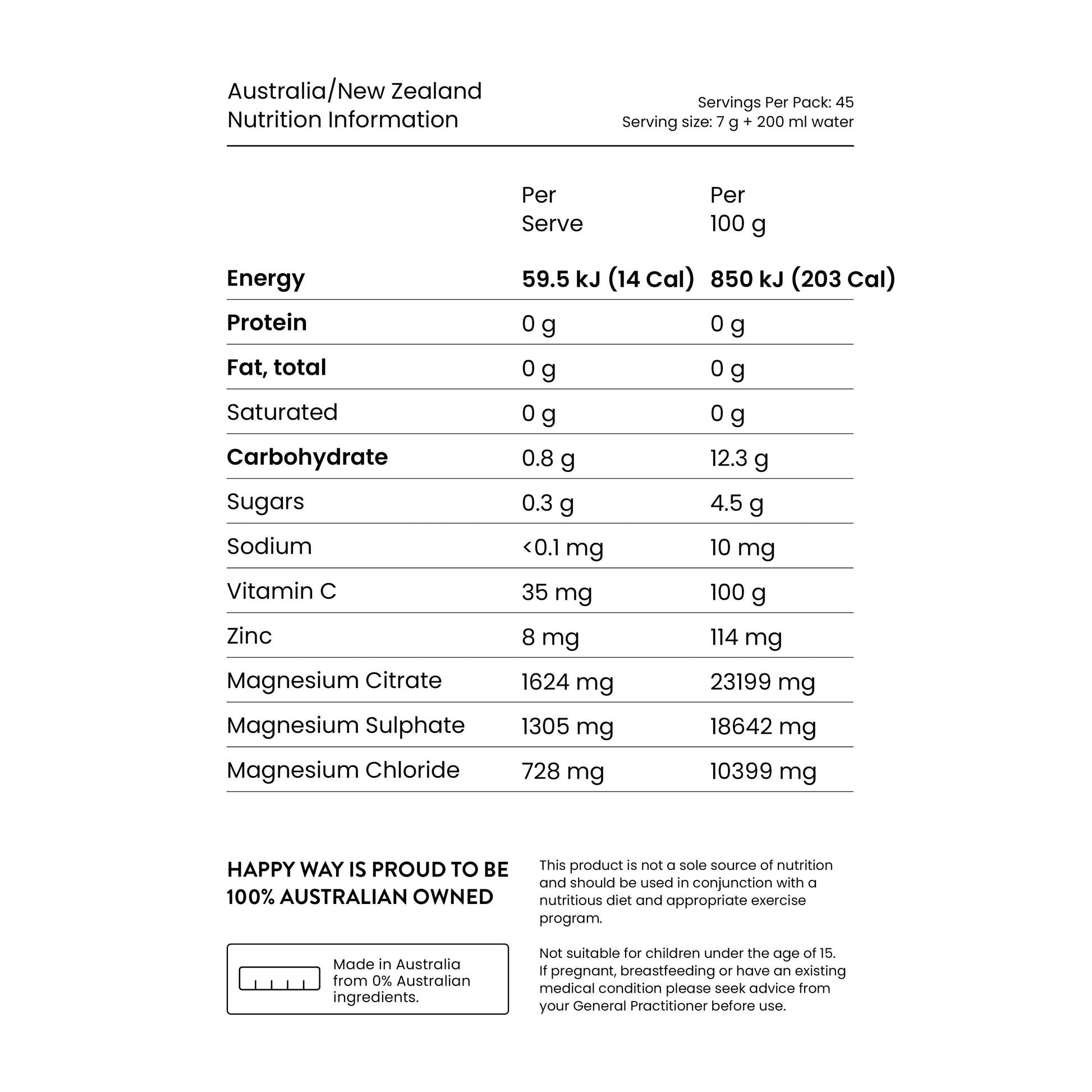 Happyway Magnesium Powder Orange Flavour 315g