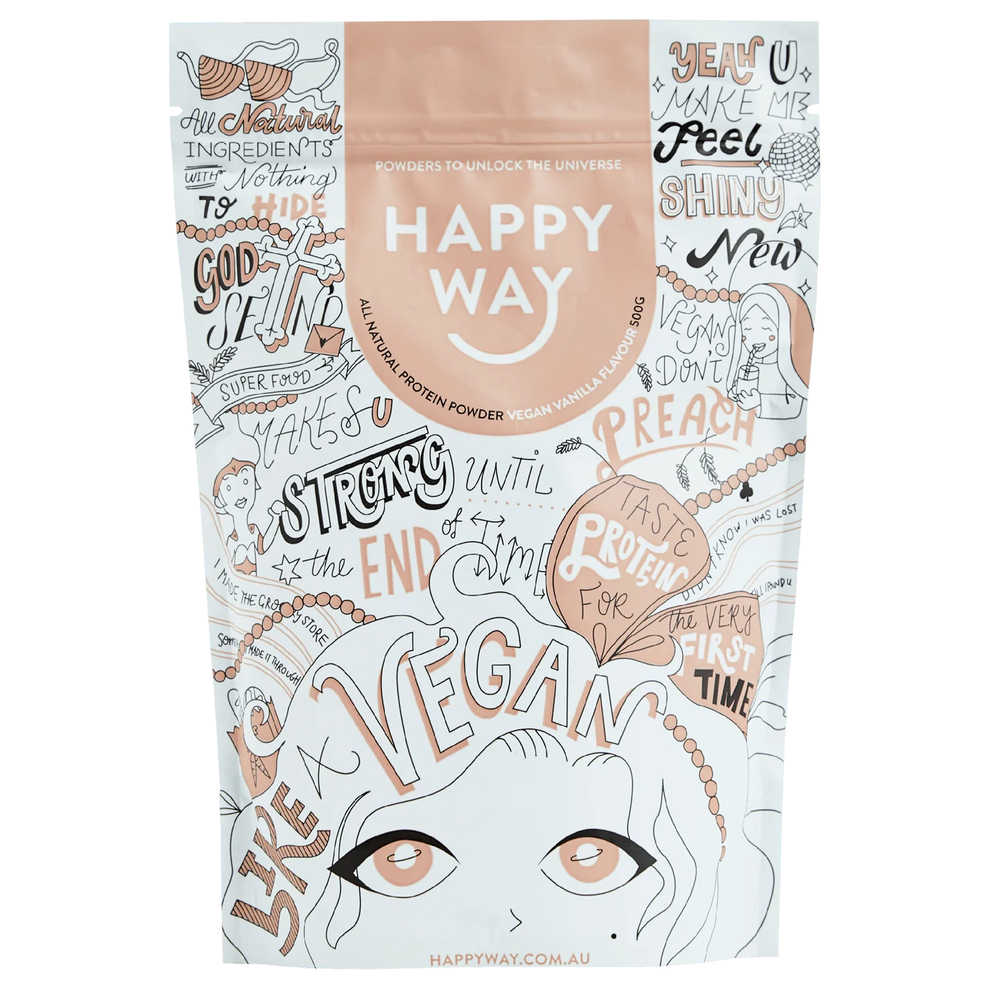 Happyway Organic Vegan Protein Powder Vanilla 500g Premium Vegan Protein with Organic Chia Seeds, Organic Psyllium husk, MCT Powder and Organic Maca Powder, Keto Friendly Gluten Free and Non-GMO