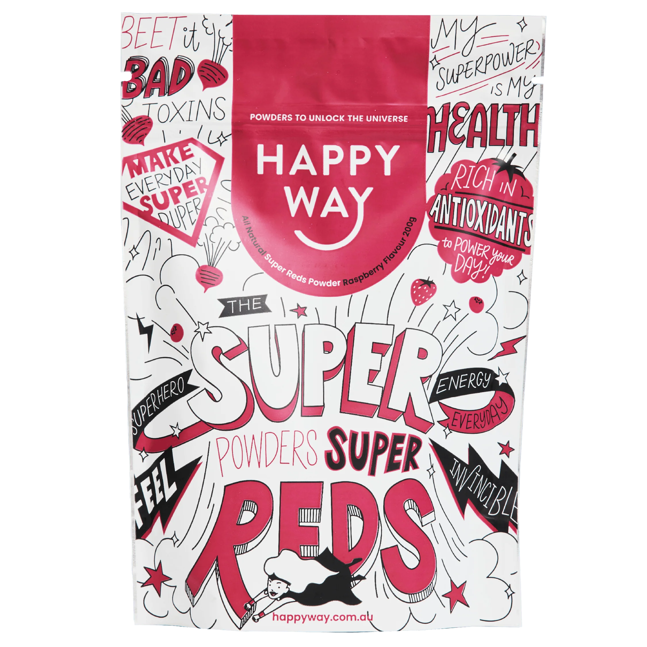 Happyway Super Reds Powder Raspberry Superfoods Powder with Probiotics and Prebiotics 200g