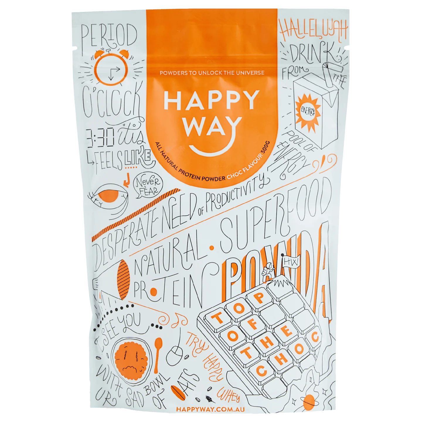 Happyway Whey Protein Powder Chocolate 500g Premium New Zealand Pasture-Fed Whey Protein with Organic Chia Seeds, Organic Psyllium husk, MCT Powder and Organic Maca Powder, Keto Friendly Gluten Free and Non-GMO