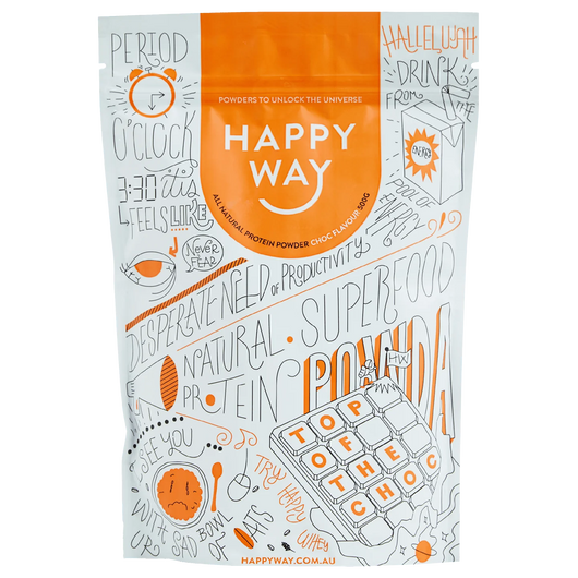 Happyway Whey Protein Powder Chocolate 500g Premium New Zealand Pasture-Fed Whey Protein with Organic Chia Seeds, Organic Psyllium husk, MCT Powder and Organic Maca Powder, Keto Friendly Gluten Free and Non-GMO