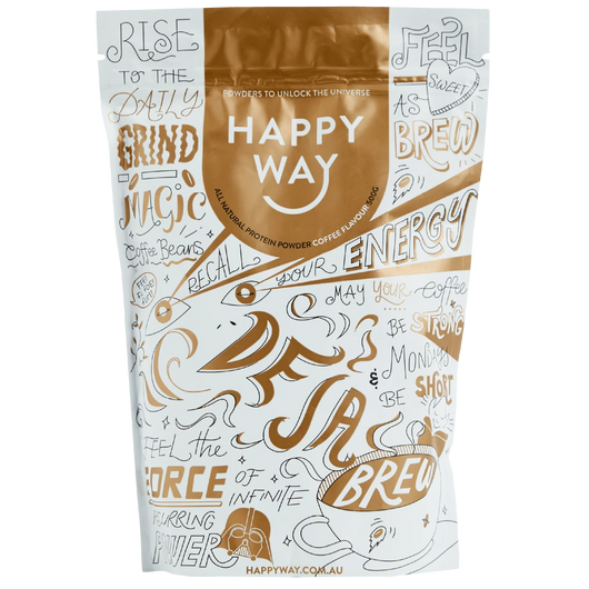 Happyway Whey Protein Powder Coffee Brew 500g Premium New Zealand Pasture-Fed Whey Protein with Organic Chia Seeds, Organic Psyllium husk, MCT Powder and Organic Maca Powder, Keto Friendly Gluten Free and Non-GMO