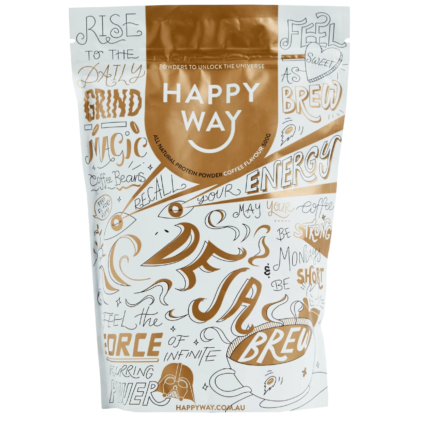 Happyway Whey Protein Powder Coffee Brew 500g Premium New Zealand Pasture-Fed Whey Protein with Organic Chia Seeds, Organic Psyllium husk, MCT Powder and Organic Maca Powder, Keto Friendly Gluten Free and Non-GMO