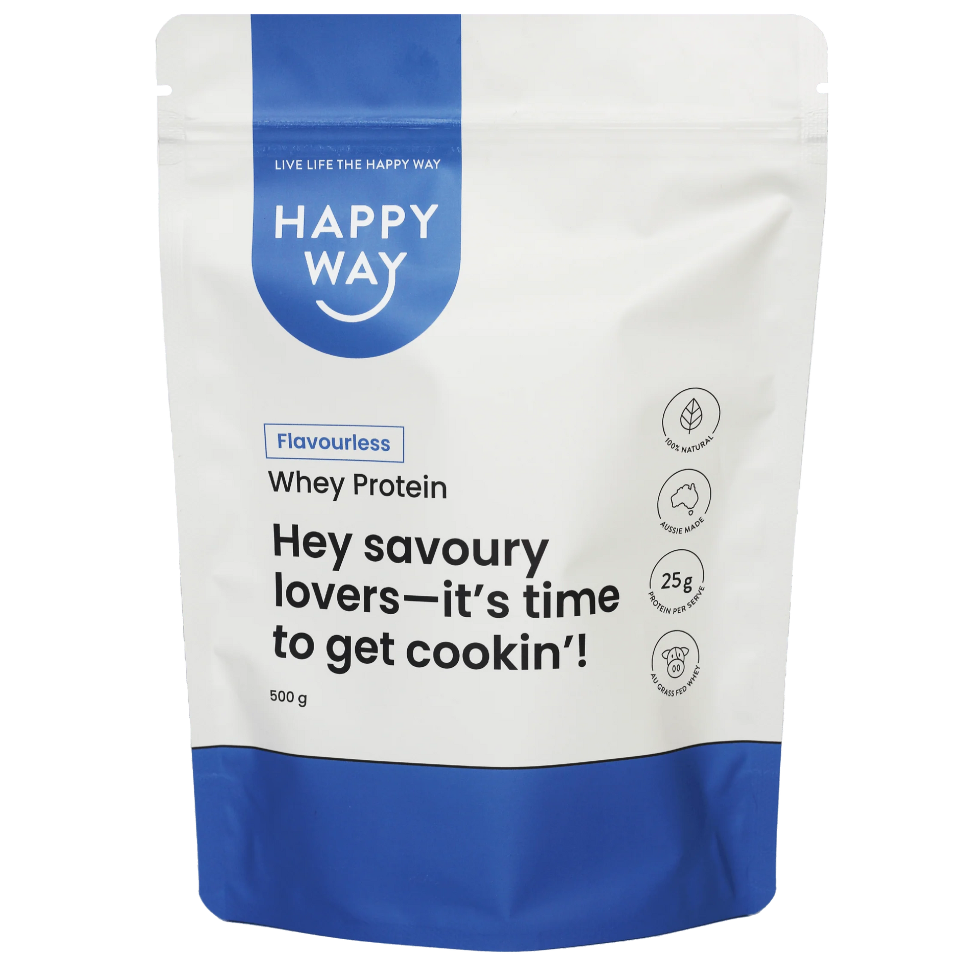 Happyway Whey Protein Powder Flavourless 500g Premium New Zealand Pasture-Fed Whey Protein, Keto Friendly Gluten Free and Non-GMO