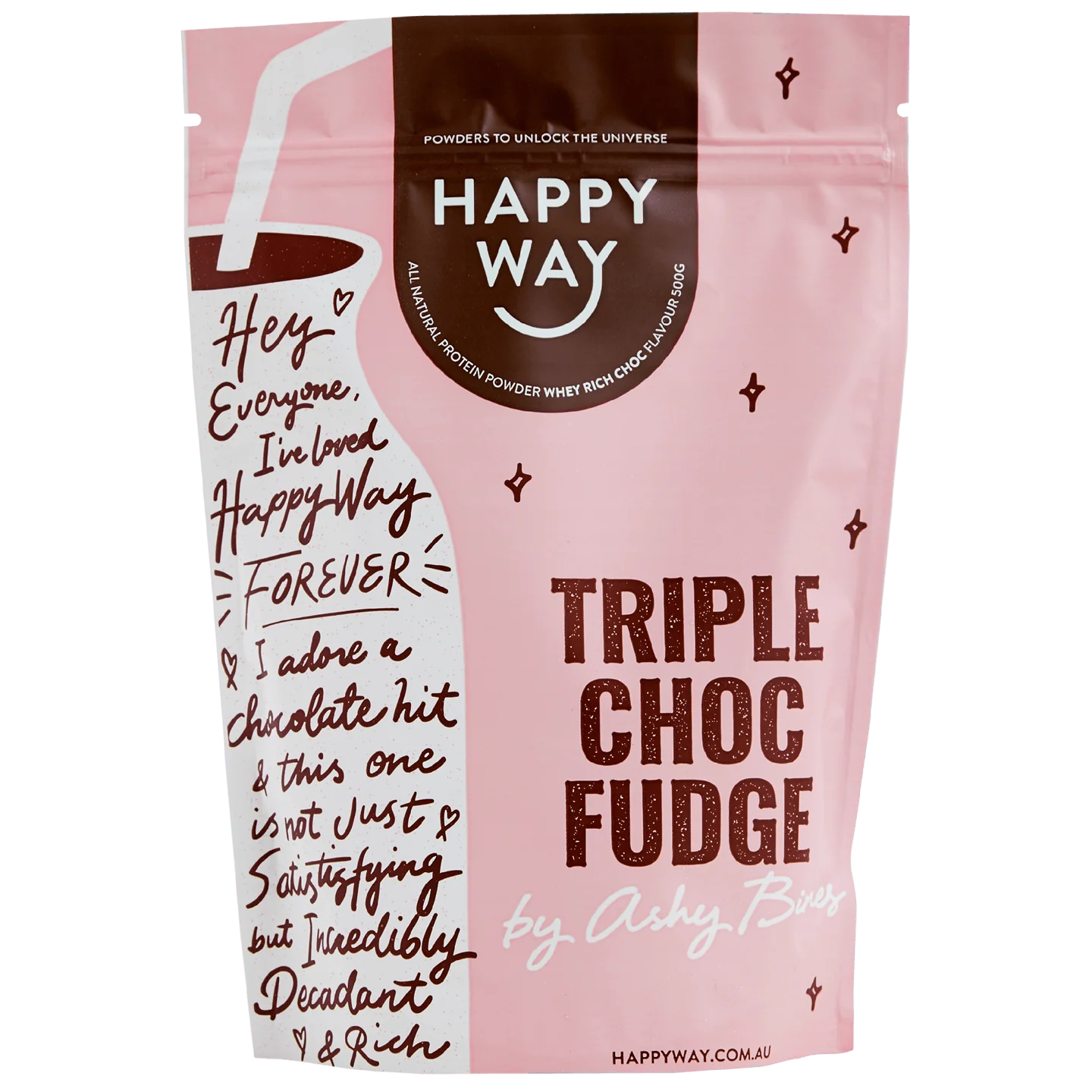 Happyway Whey Protein Powder Triple Chocolate Fudge 500g Premium New Zealand Pasture-Fed Whey Protein with Organic Chia Seeds, Organic Psyllium husk, MCT Powder and Organic Maca Powder, Keto Friendly Gluten Free and Non-GMO