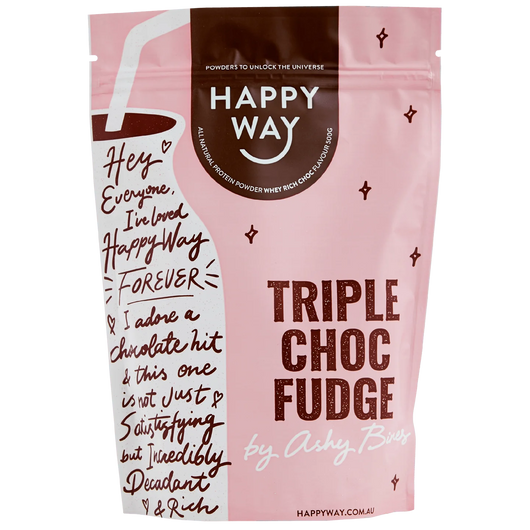 Happyway Whey Protein Powder Triple Chocolate Fudge 500g Premium New Zealand Pasture-Fed Whey Protein with Organic Chia Seeds, Organic Psyllium husk, MCT Powder and Organic Maca Powder, Keto Friendly Gluten Free and Non-GMO