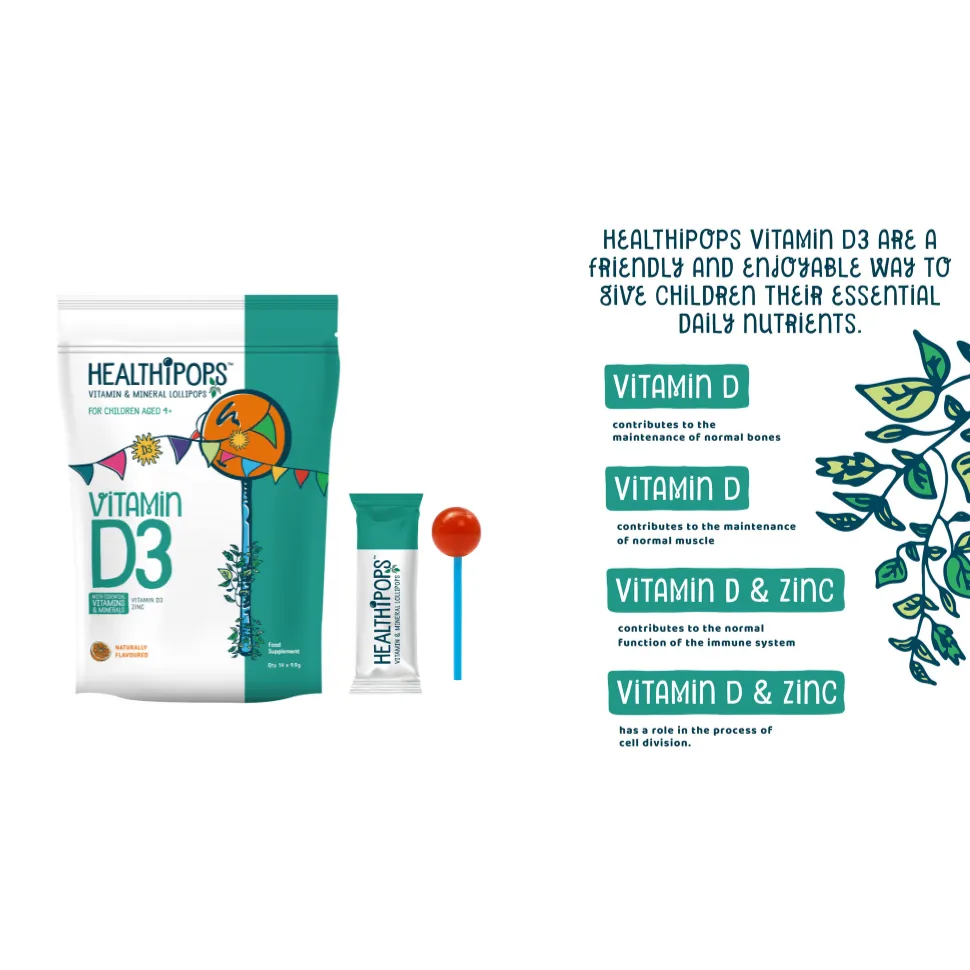 Healthipops Vitamin D3 Lollipop, 14 pieces orange flavour Ages 4+