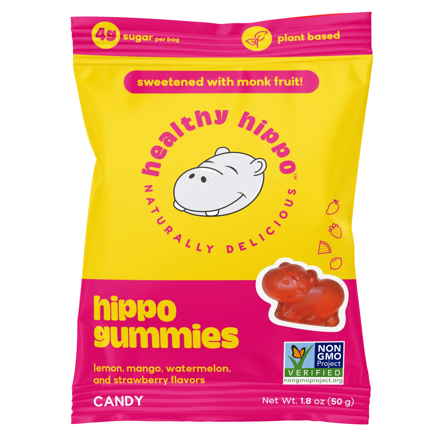 Healthy Hippo Low Sugar Hippo Gummies Plant Based Gummy Candy Sweetened with Monk Fruit Juice Concentrate not Stevia | No Artificial Ingredients or Sugar Alcohols 50gm