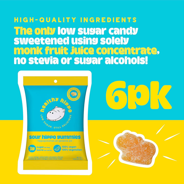 Healthy Hippo Low Sugar Sour Hippo Gummies Plant Based Gummy Candy Sweetened with Monk Fruit Juice Concentrate not Stevia | No Artificial Ingredients or Sugar Alcohols 50gm