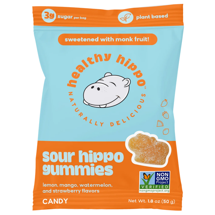 Healthy Hippo Low Sugar Sour Hippo Gummies Plant Based Gummy Candy Sweetened with Monk Fruit Juice Concentrate not Stevia | No Artificial Ingredients or Sugar Alcohols 50gm