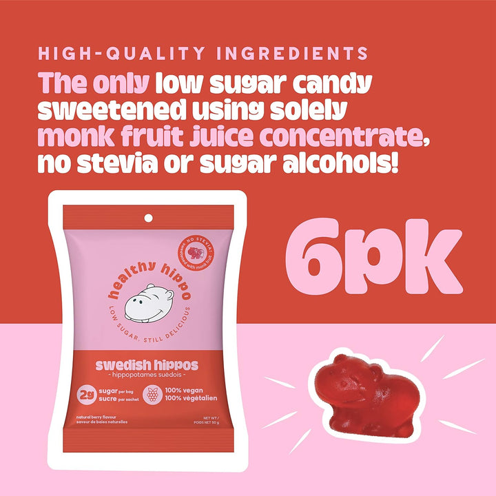 Healthy Hippo Low Sugar Swedish Hippo Gummies Plant Based Gummy Candy Sweetened with Monk Fruit Juice Concentrate not Stevia | No Artificial Ingredients or Sugar Alcohols 50gm