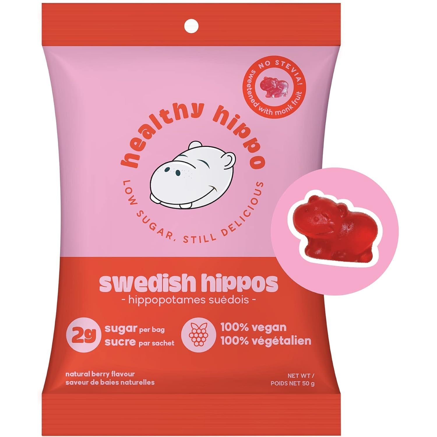 Healthy Hippo Low Sugar Swedish Hippo Gummies Plant Based Gummy Candy Sweetened with Monk Fruit Juice Concentrate not Stevia | No Artificial Ingredients or Sugar Alcohols 50gm