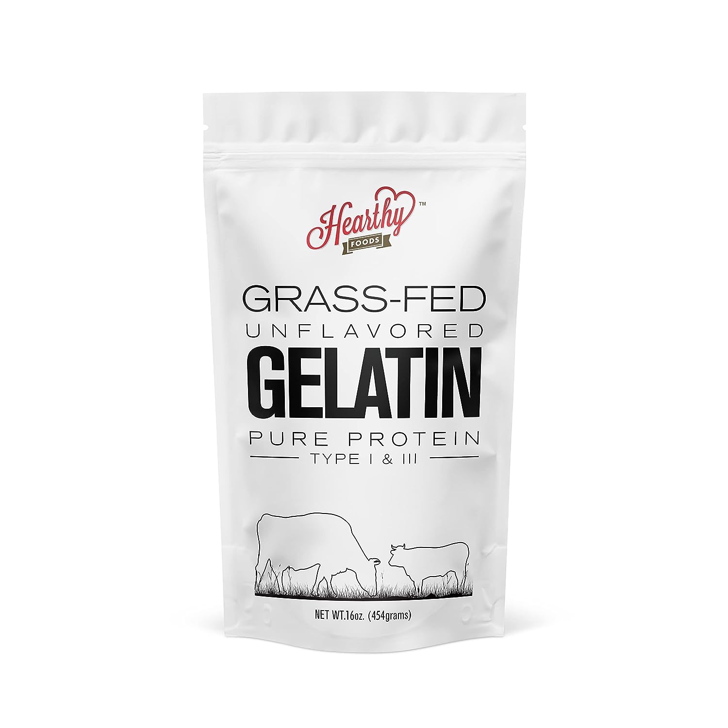 Hearthy Foods Beef Gelatin Powder Unflavored Halal Certified | Pure Protein Type 1 & 3, Grass-Fed Halal Certified, Non-GMO, Kosher Gelatin 454g