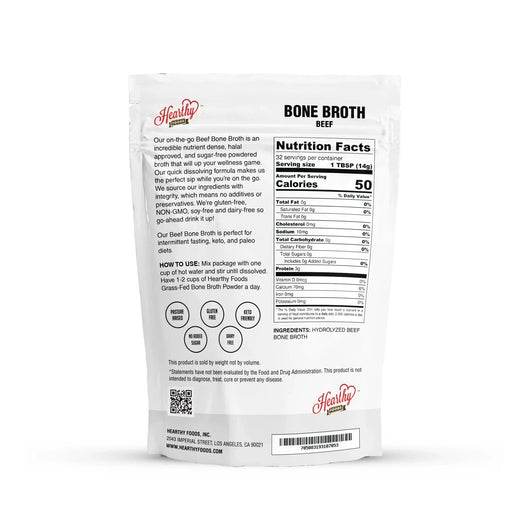 Hearthy Foods Bone Broth Beef Halal Certified Pasture Raised Sugar Free Gluten Free Dairy Free 454g