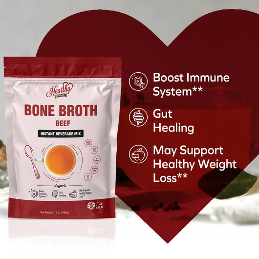 Hearthy Foods Bone Broth Beef Halal Certified Pasture Raised Sugar Free Gluten Free Dairy Free 454g