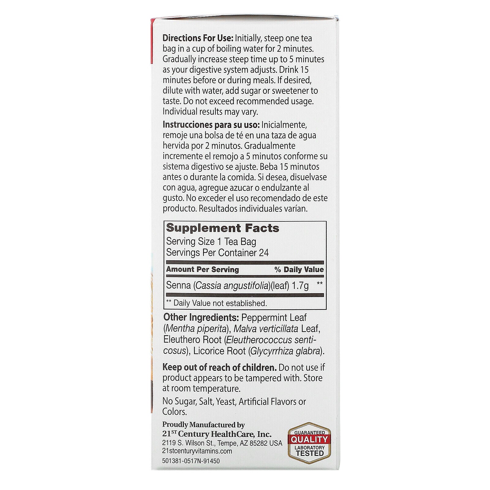 Herbal Slimming Tea, Peppermint, Caffeine Free, 24 Tea Bags, 1.7 oz (48 g)