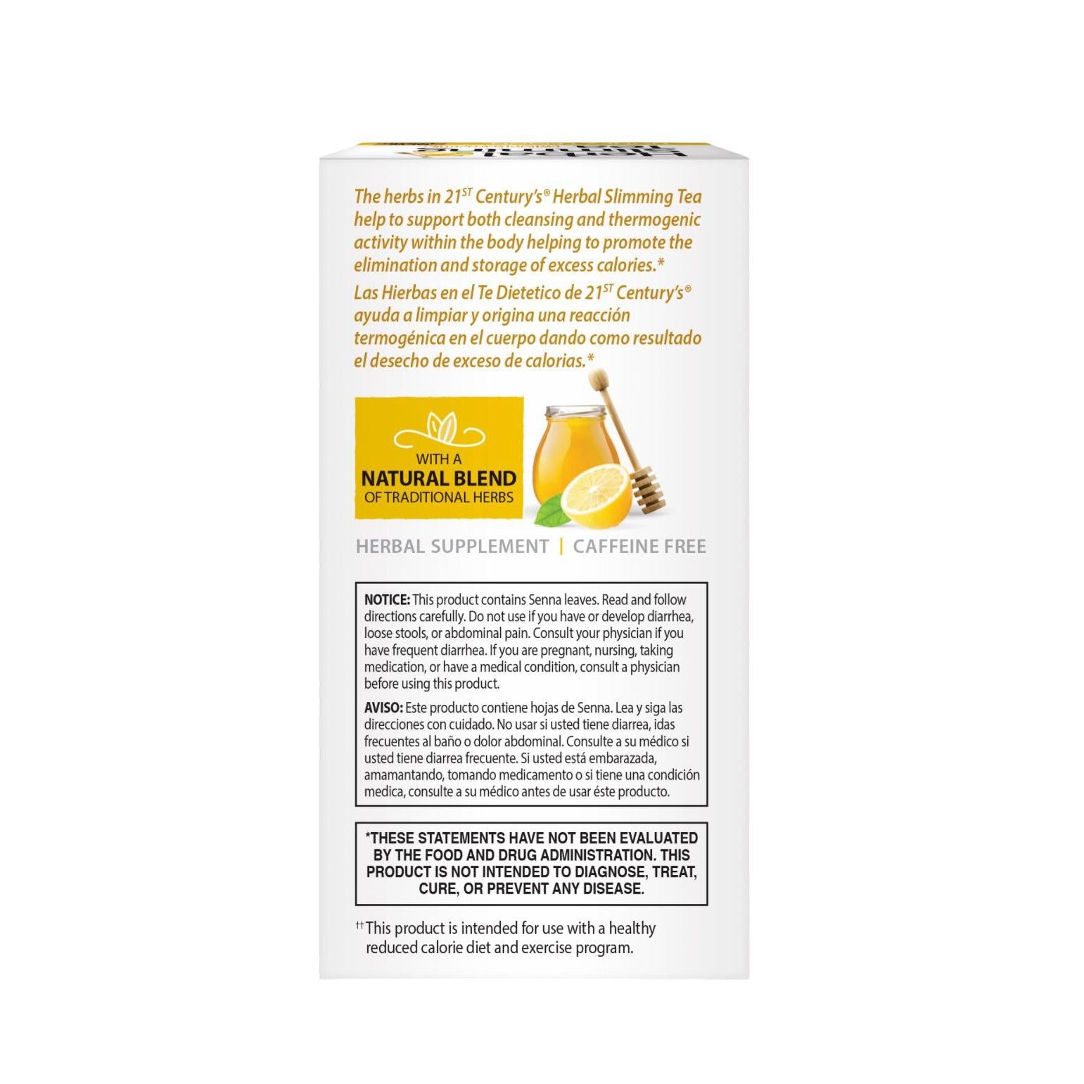 Herbal Slimming Tea Senna Leaves, Honey Lemon, Caffeine Free, 24 Tea Bags, 1.7 oz (48 g)