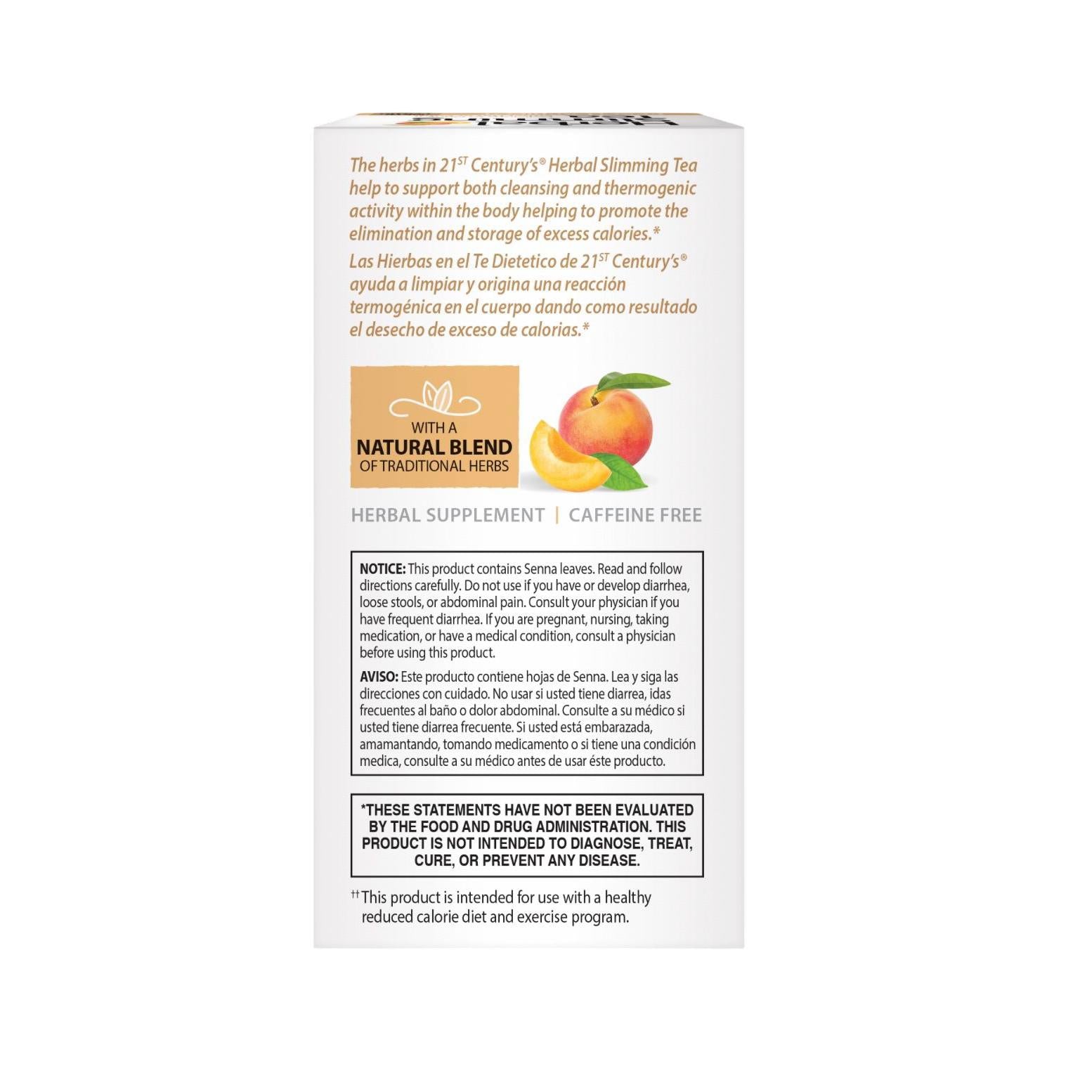 Herbal Slimming Tea Senna Leaves, Peach-Apricot, Caffeine Free, 24 Tea Bags, 1.7 oz (48 g)