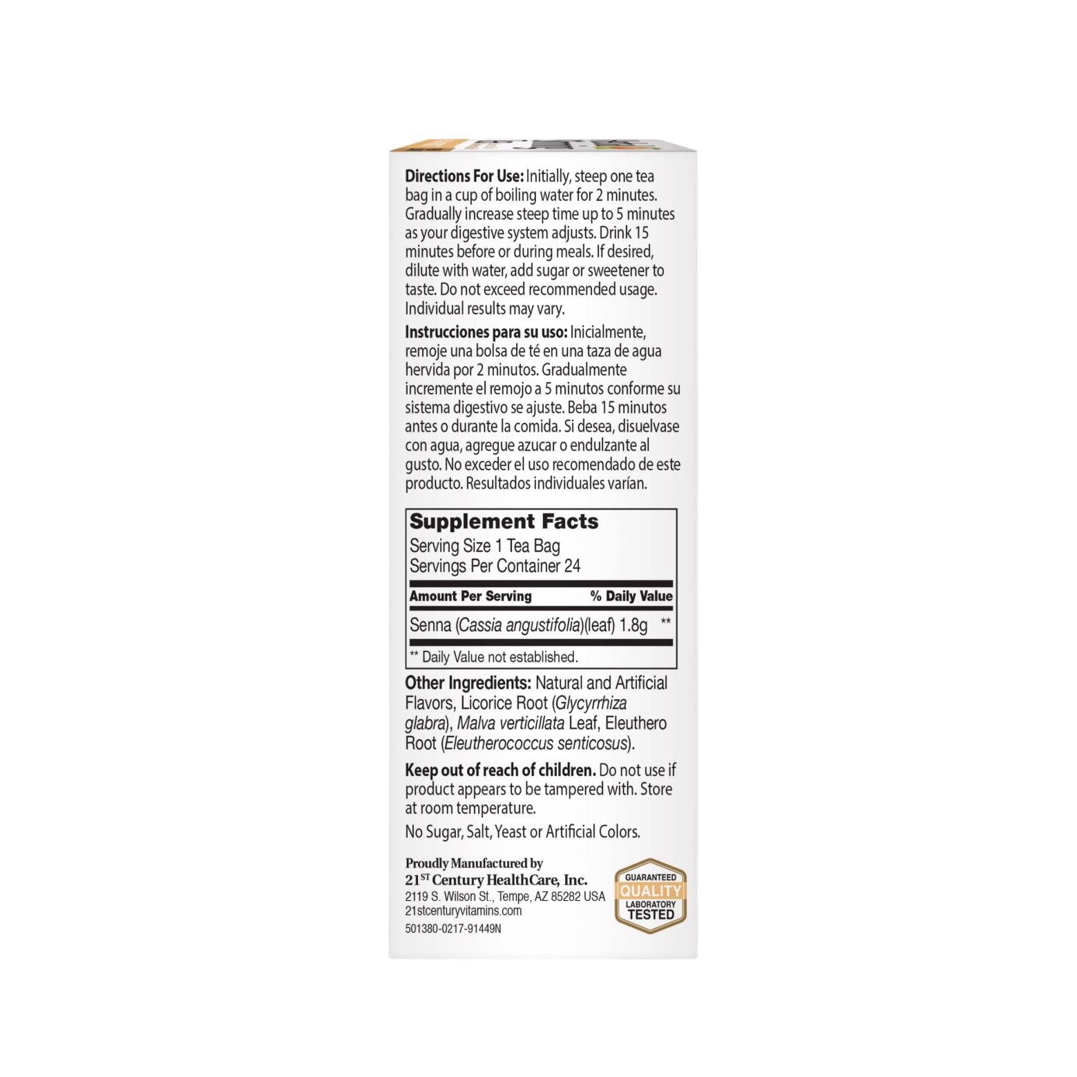 Herbal Slimming Tea Senna Leaves, Peach-Apricot, Caffeine Free, 24 Tea Bags, 1.7 oz (48 g)