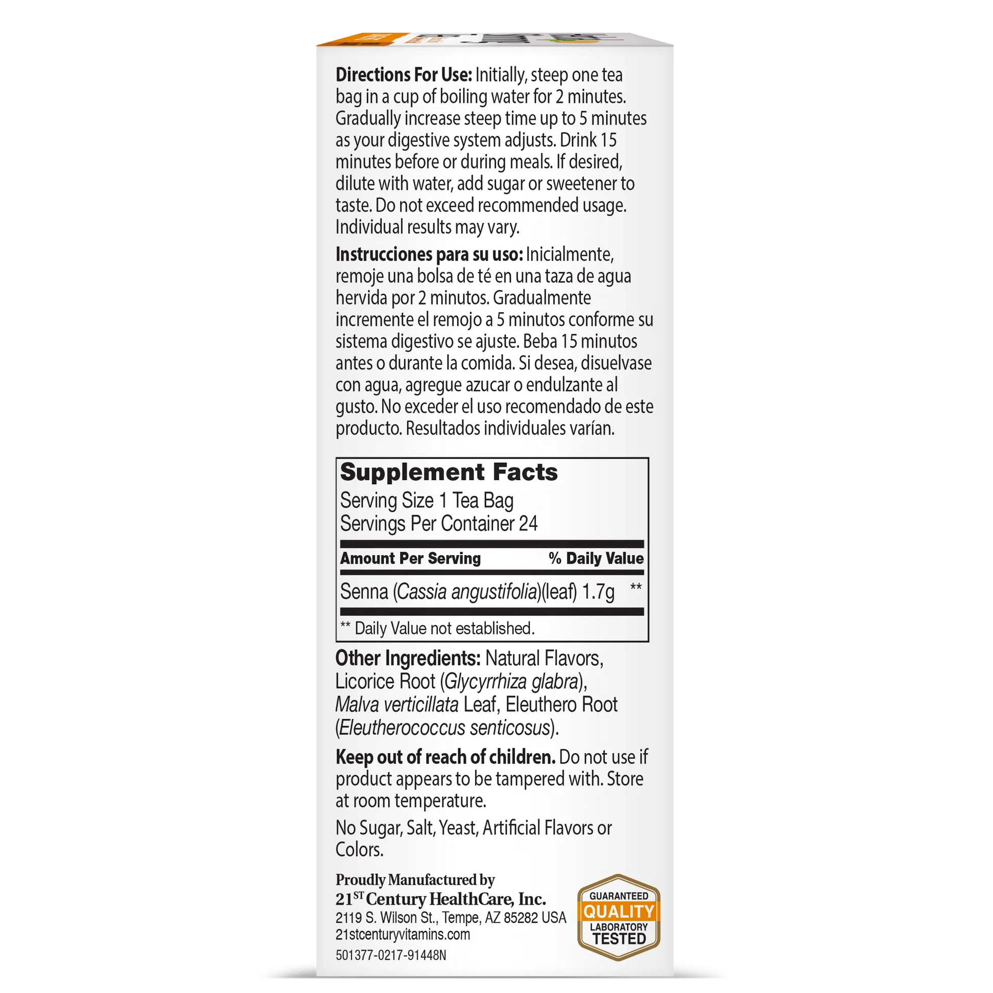 Herbal Slimming Tea With Senna Leaves, Orange Spice - 24 Tea Bags 1.7 oz (48G)