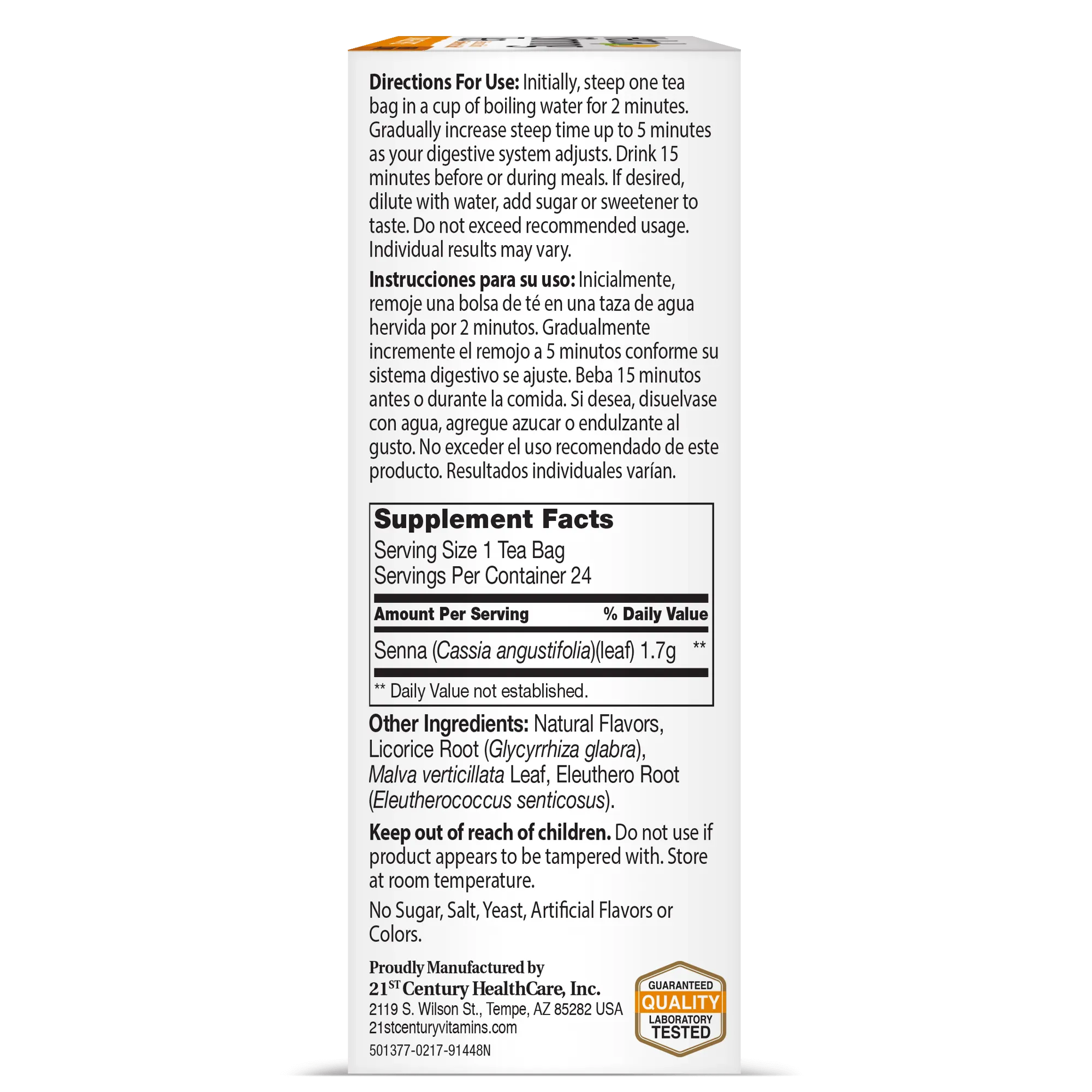 Herbal Slimming Tea With Senna Leaves, Orange Spice - 24 Tea Bags 1.7 oz (48G)