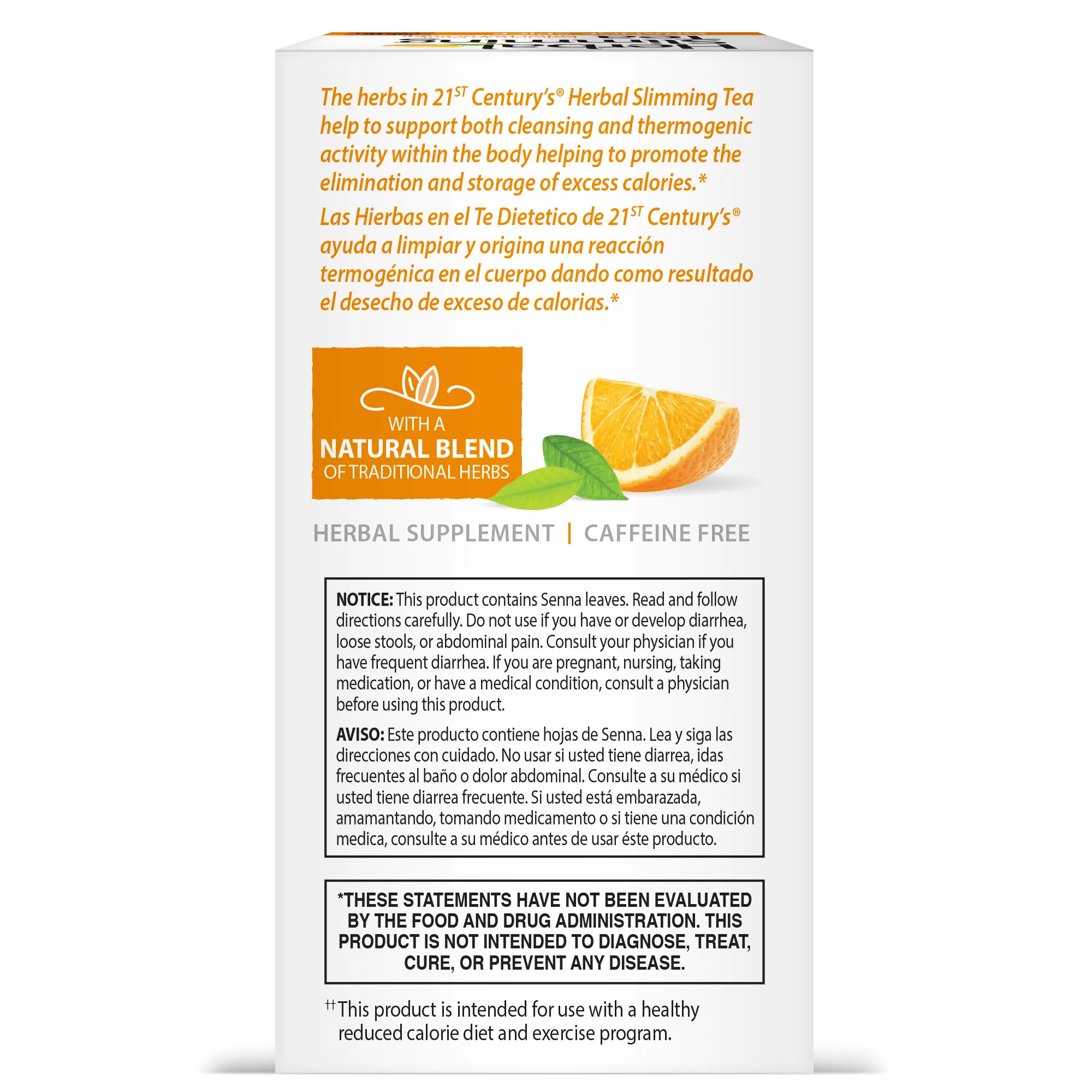Herbal Slimming Tea With Senna Leaves, Orange Spice - 24 Tea Bags 1.7 oz (48G)