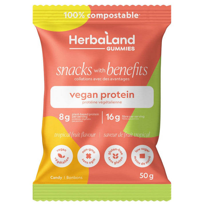 Herbaland Gummies Vegan Tropical Fruit Protein Snacks with Benefit Gummy 50 G