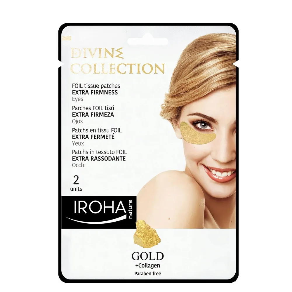 IROHA nature DIVINE COLLECTION FOIL tissue patches EXTRA FIRMNESS Eyes GOLD 24K+ Collagen 8ml