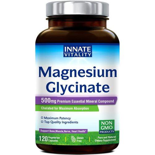 Innate Vitality Magnesium Glycinate Chelate 500mg Gluten Free Dairy Free Soy Free Non-GMO 120 Vegetarian Capsules
