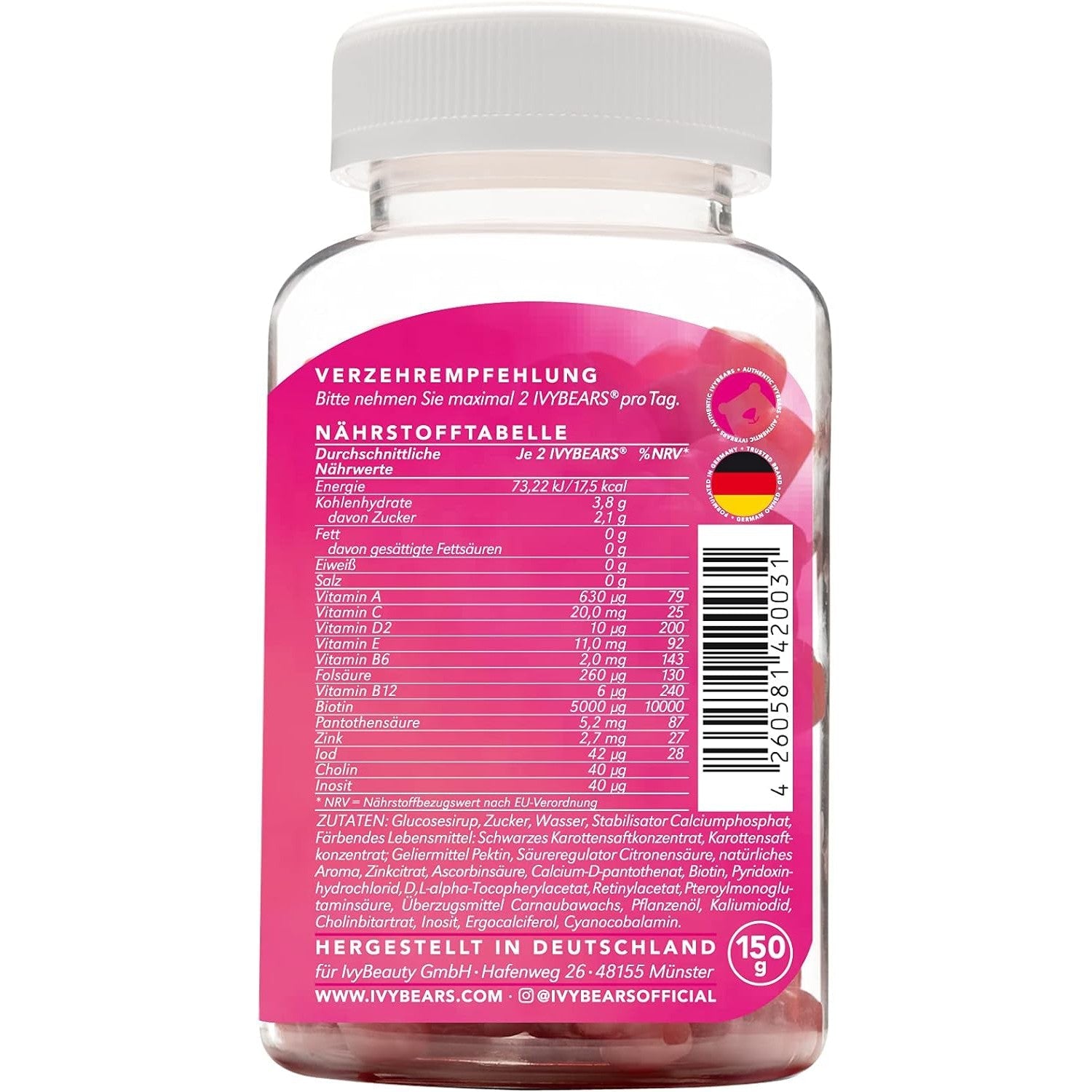 IvyBears Hairvamins Hair Vitamins Biotin, Folic Acid 60 Gummies Vegan and Halal Certified