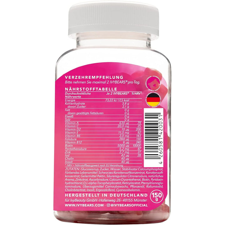 IvyBears Hairvamins Hair Vitamins Biotin, Folic Acid 60 Gummies Vegan and Halal Certified