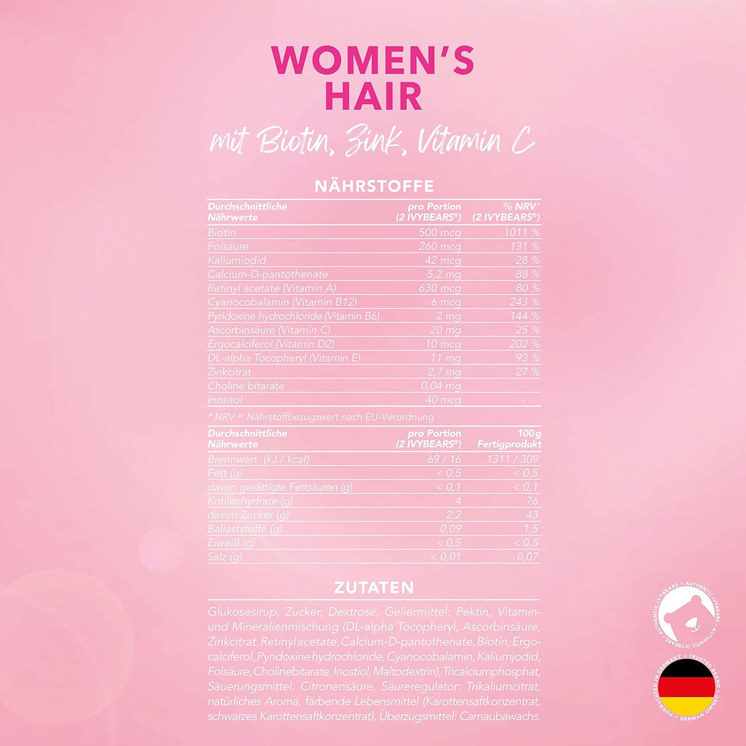 IvyBears Hairvamins Hair Vitamins Biotin, Folic Acid 60 Gummies Vegan and Halal Certified