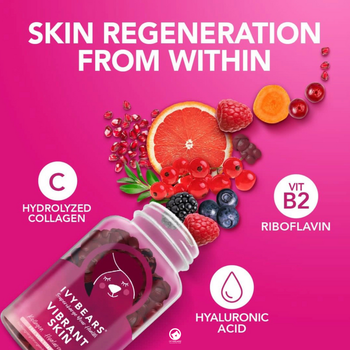 IvyBears Vibrant Skin With Collagen, hyaluronic acid and Vitamin B2 60 Gummies Vegan and Halal Certified