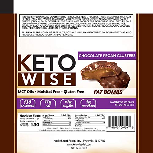 Keto Wise Fat Bombs, Chocolate Pecan Clusters, 1 Piece, Promotes Fat Burning Ketosis