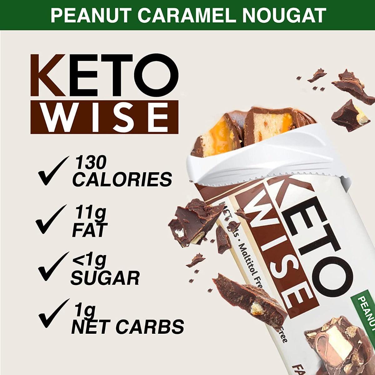 Keto Wise Fat Bombs Peanut Caramel Nougat with MCT Oil Gluten Free Maltitol Free 34g
