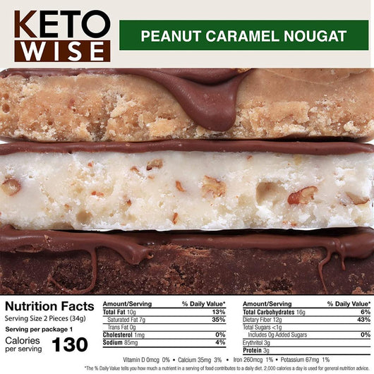 Keto Wise Fat Bombs Peanut Caramel Nougat with MCT Oil Gluten Free Maltitol Free 34g