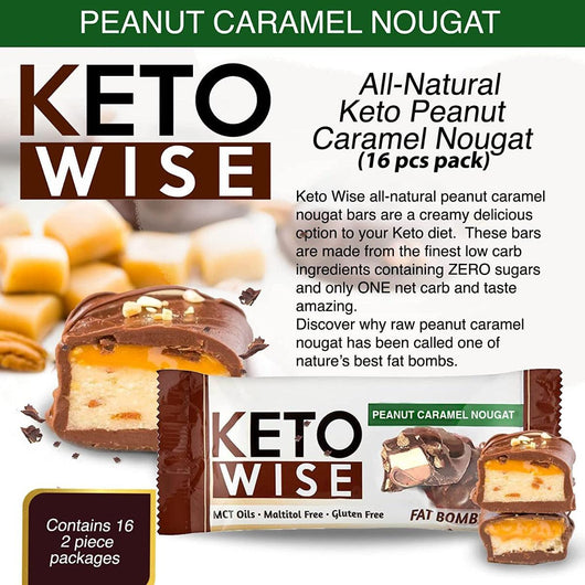 Keto Wise Fat Bombs Peanut Caramel Nougat with MCT Oil Gluten Free Maltitol Free 34g