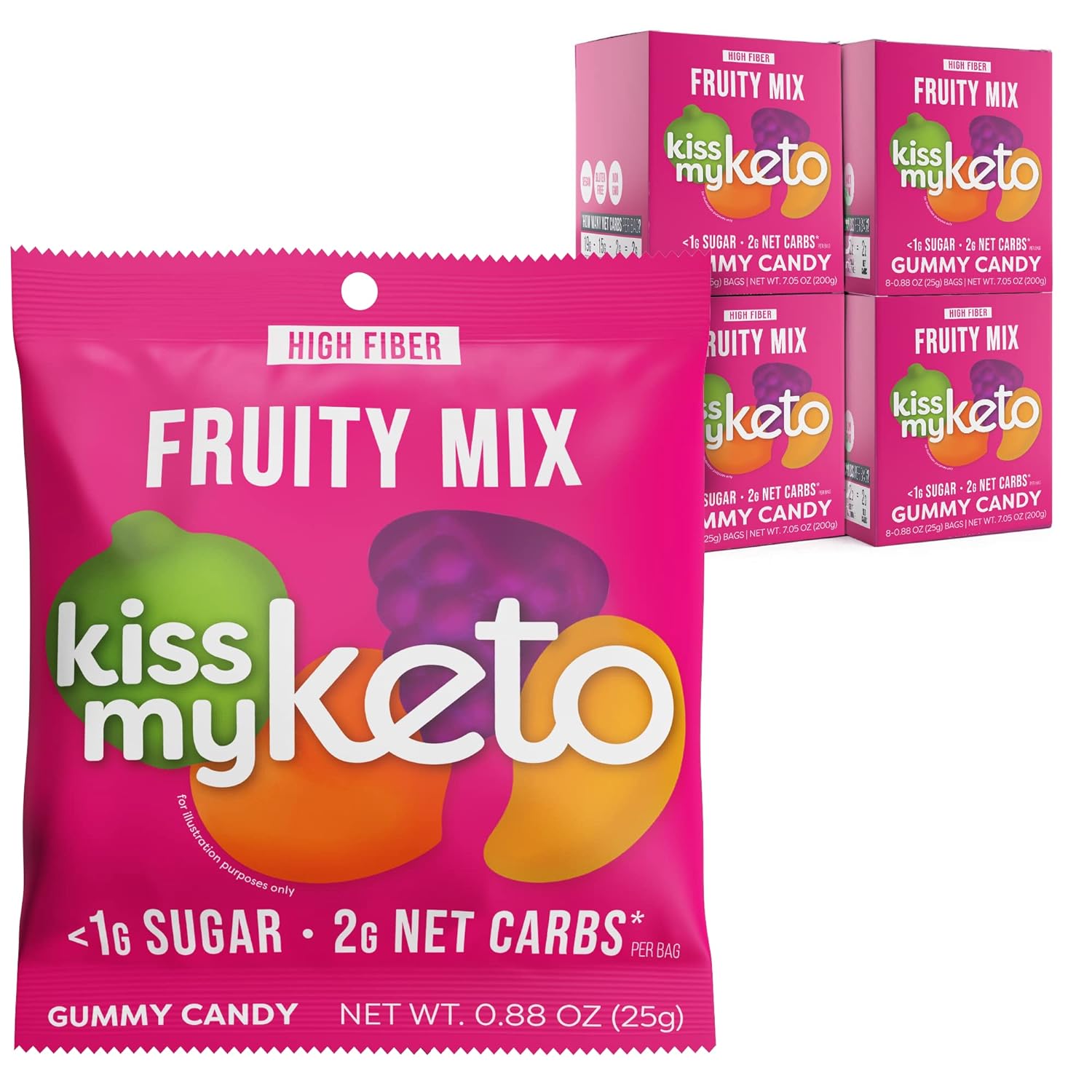 Kiss my keto Gummy Candy Fruity Mix Vegan less than 1g sugar 25g