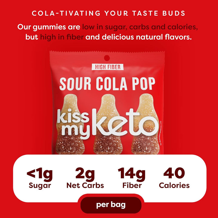 Kiss my keto Gummy Candy Sour Cola Pop Vegan less than 1g sugar 25g