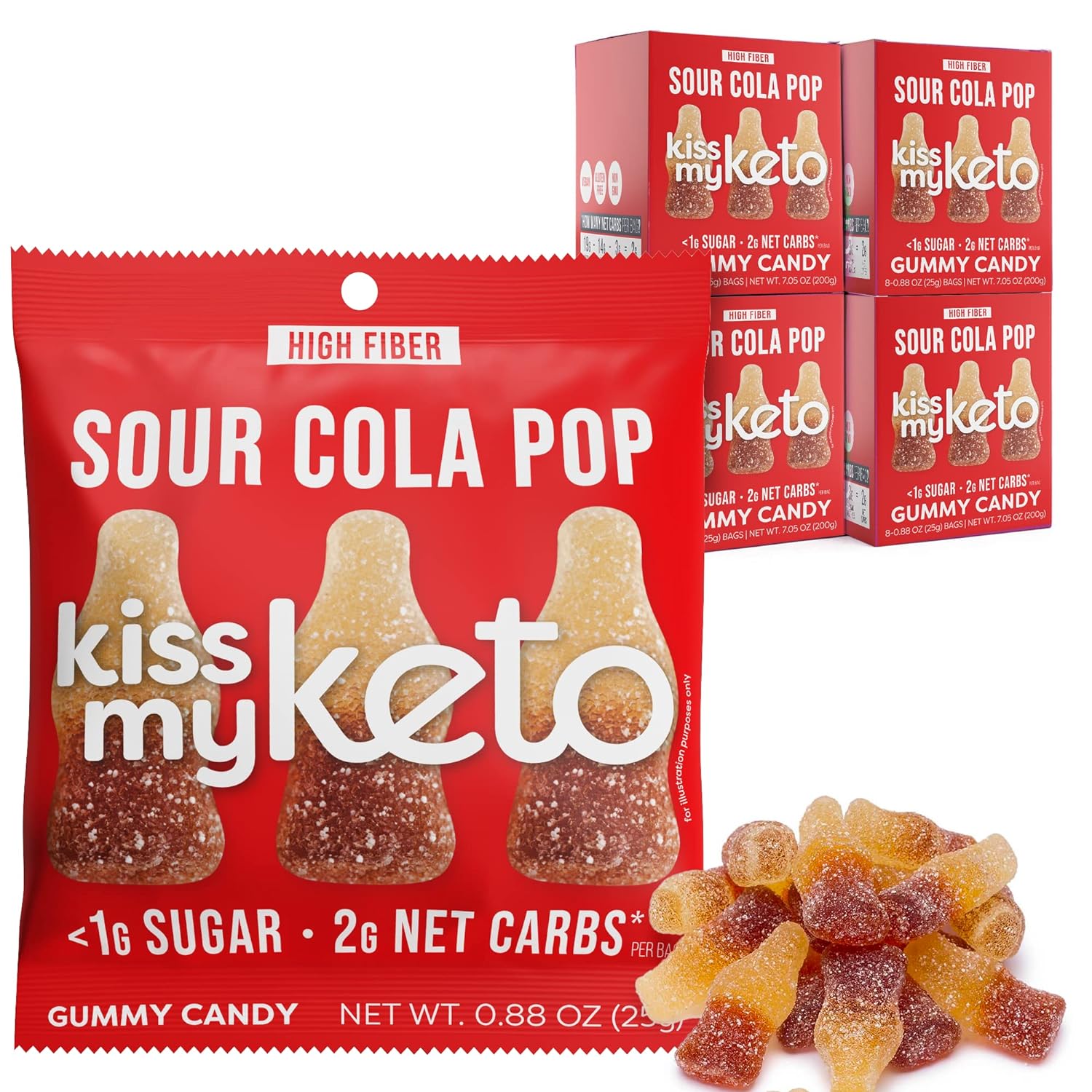 Kiss my keto Gummy Candy Sour Cola Pop Vegan less than 1g sugar 25g