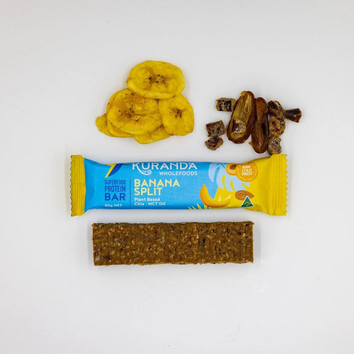 Kuranda Wholefoods Banana Split Superfood Vegan Protein Bar With Chia and MCT Oil Gluten Free Keto No Added Sugar 50g