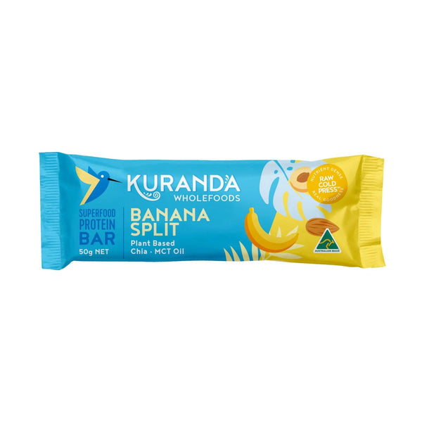 Kuranda Wholefoods Banana Split Superfood Vegan Protein Bar With Chia and MCT Oil Gluten Free Keto No Added Sugar 50g