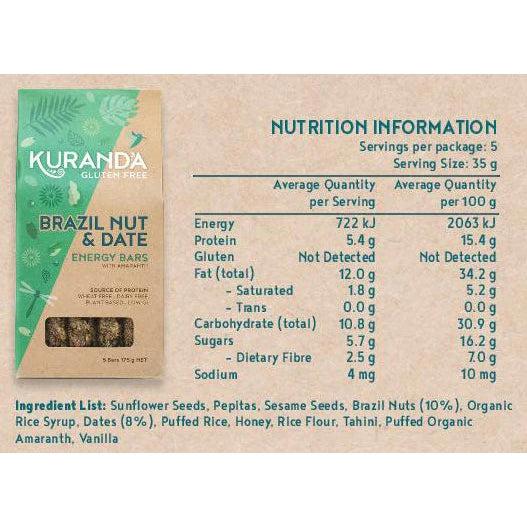 Kuranda Wholefoods Brazil Nut and Date Multipack Energy Bars Gluten Free Dairy Free 175g