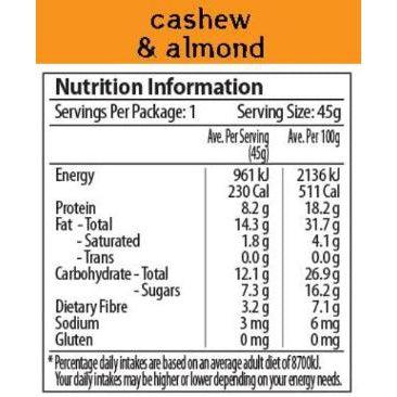 Kuranda Wholefoods Cashew & Almond Nut Bars Gluten Free Dairy Free Keto No Added Sugar 45g